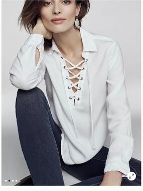 cloth & stone White Lace-Up V-Neck Long-Sleeve Henley Anthropologie